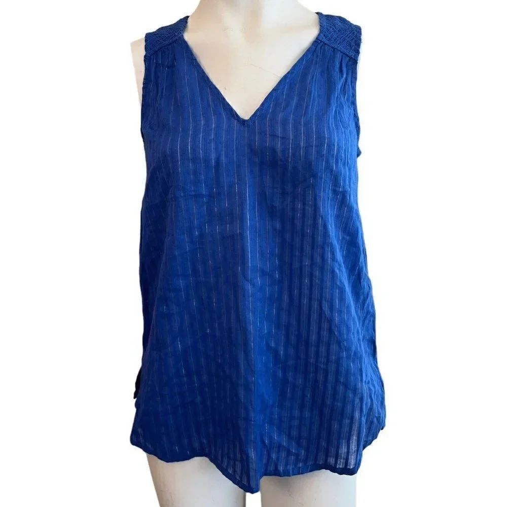 Christian Siriano Ladies XS Relaxed Sleeveless Blouse NWT Cobalt Blue Metallic